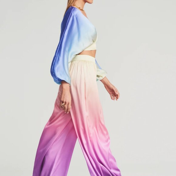 Retrofete 2-Piece Set Rainbow Sky Silk Wide Leg Pants Crop Top Set Womens Medium - Picture 4 of 14